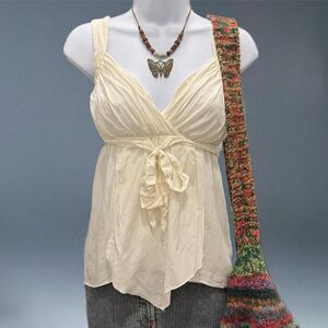 ZBD Design Silk Cotton Wrap Tank Blouse M Cottagecore Romantic Ivory
